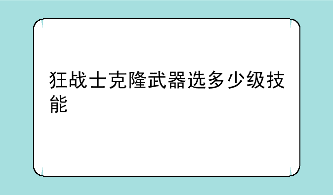 狂战士克隆武器选多少级技能