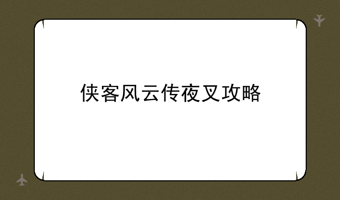 侠客风云传夜叉攻略