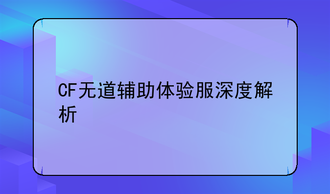 CF无道辅助体验服深度解析
