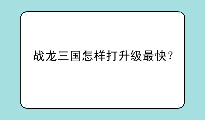 战龙三国怎样打升级最快？