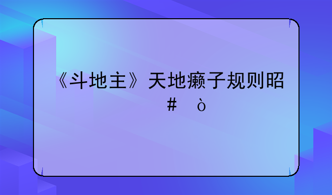 《斗地主》天地癞子规则是什么？