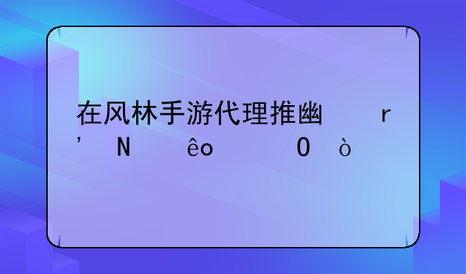 在风林手游代理推广有哪些渠道？