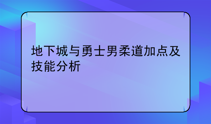 地下城与勇士男柔道加点及技能分析