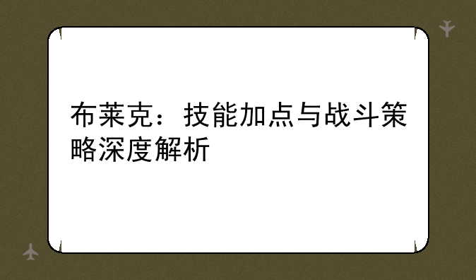 布莱克：技能加点与战斗策略深度解析